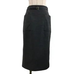 ナチュラルビューティーベーシック NATURAL BEAUTY BASIC スカート タイト ロング スリット 無地 ウール ベルト M グレー