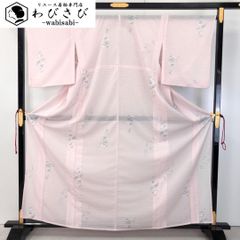 夏着物 小紋 絽 飛び柄 花模様 朝顔 桜色 K-4674