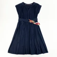 79j9 BLUE LABEL CRESTBRIDGE ブルーレーベル クレストブリッジ ノーカラーワンピース シャツワンピース 半袖 伸縮ストレッチ◎ レディース 女性用 38 ネイビーu02t