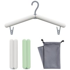 Sazfli 旅行用ハンガー、2個セット折りたたみハンガー、プレミアムABSプラスチック製、軽量で持ち運びに便利、衣類や靴下に最適、ホワイト、グリーン 0