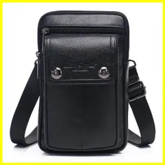 肩掛け 本革 軽量 7.0インチの携帯に対応 スマホバッグ カラビナ付き レザー コンパクト ミニショルダーバッグ 旅行 ベルトポーチ 通勤 ウエストバッグ Style1-ブラック