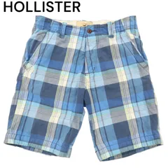 HOLLISTER ホリスター 春夏 ロゴ刺繍★ ハーフ ショート チェック パンツ Sz.31　メンズ 青