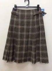 K.T. 茶系チェック 裾フリンジ膝丈スカート