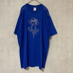 90s US製 JERZEES HEAVY WEIGHT 半袖Tシャツ ビッグプリント ブルー 肉厚【メンズXL】