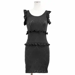 【極美品】CHANEL シャネル ワンピース ニット P71339 2021 PreFall COCOマーク ロゴ チャーム ダイヤ柄 幾何学模様 ジャガード 伸縮性 フリル ノースリーブ プルオーバー ボディコン ドレス レディース 36 ブラック 黒 伊製のサムネイル