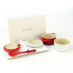 【未使用】LE CREUSET ル・クルーゼ ペア・プチ・ココット チェリーレッド&ホワイトラスター