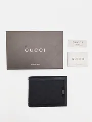 【中古 美品】ほぼ未使用　グッチ　GUCCI　333042　GGキャンバス　GG WEB　ID・カードケース付き　２つ折り札入れ　黒　メンズ　ブランド財布　小銭入れなし　デイリー　カジュアル　ビジネス