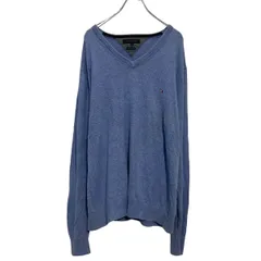 TOMMY HILFIGER コットン カシミア混紡 ニット セーター 2XL ブルー トミーヒルフィガー ワンポイントロゴ 古着卸 アメリカ仕入 a610-6448のサムネイル