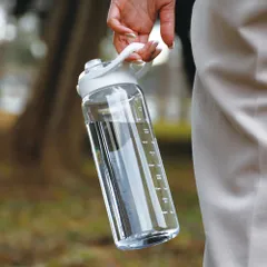 SANTECO（サンテコ） タイムマーカー付き ウォーターボトル ホワイト / 水筒 クリアボトル メモリ付き 直飲み ワンタッチ ボトル コポリエステル 1000ml 1L トライタン樹脂 透明 ハンドル付きのサムネイル