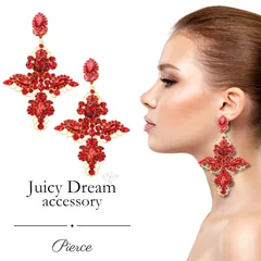 ビジューピアス 大ぶりピアス ステージ 舞台 アクセサリー ロングピアス 十字架  コンテスト 衣装 イベント ドレス ビキニ