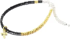 EPIC BOLEN シルバー sv925 アンクレット スピネル スターリング クロス ゴールド パイライト ミサンガ バングル メンズ( ブラック)