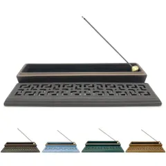 【累計1万本突破】蘭香堂お香立て線香立て香炉横置き香炉【真鍮製香立付き難燃綿付き陶器製おしゃれなお香立香皿】(ダークブラウン)