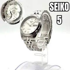 【飾らない実直デザイン】　SEIKO セイコー5　腕時計 自動巻き 裏スケ ステンレス デイデイト 21石 ヴィンテージ メンズ　シルバー