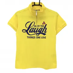 【美品】ルコック 半袖ハイネックシャツ イエロー ハーフジップ ロゴ刺しゅう ビッグプリント レディース L ゴルフウェア le coq sportif