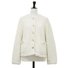 【美品】CELFORD セルフォード ジャケット ホワイト 白 サイズ:FREE | 24秋冬 ツィード ニット ジャケット / カーディガン | ショート丈 ノーカラー クルーネック 長袖 スパンコール ウール アルパカ【レディース】【中古】