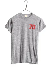 【お得なクーポン配布中!】 70s USA製 ラッセル ナンバリング プリント Tシャツ S 小さめ メンズ レディース XS 古着 RUSSELL ヴィンテージ 初期 金タグ 霜降り グレー