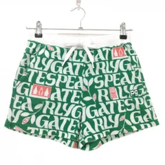 【美品】パーリーゲイツ ショートパンツ グリーン×白 パイル地 ロゴ総柄 レディース 0(S) ゴルフウェア PEARLY GATES