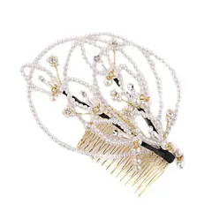 髪飾り 成人式 振袖 前撮り 袴 花 浴衣 夏祭り 花火大会 ゴールド 白 パール ラインストーン 下がり かんざし コーム シンプル No.9-4571