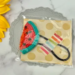 手編みスイカ　ヘアゴム　くし切りスイカ　キッズヘアアクセサリー