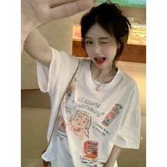 2025春夏新作 コットン半袖Tシャツ レディース おしゃれプリント ハーフスリーブ 快適着心地 吸汗速乾 カジュアル