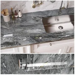 VEELIKE 壁紙シール 大理石調 リメイクシート 大理石シート 光沢 幅40cmx300cm ダークグレー 大理石シール カッティングシート ウォールステッカー テーブルリメイクシート 耐熱 防水 キッチン 家具 インテリアシート 石目調 のり付き は 0