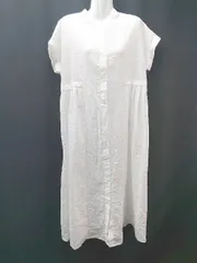 ◇ Discoat フロントボタン コットン使用 薄手 夏向け 半袖 ロング丈 ワンピース 表記なし ホワイト レディース E  【1308290023822】