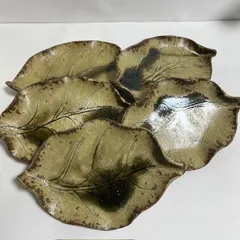 【伝統和食器】織部焼 葉型皿 (菓子皿・銘々皿) 廣永窯 5枚セットのサムネイル