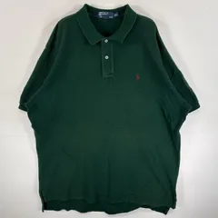 古着 90's/90年代 ポロバイラルフローレン Polo by Ralph Lauren 鹿の子 半袖 ポロシャツ ワンポイント ロゴ 刺繍 2ボタン 大きいサイズ XXL  グリーン 無地 メンズ