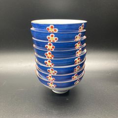 ★未使用品★お茶碗 伸山 青 小梅 花柄 8個セット★