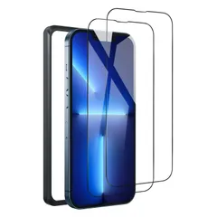 【特価商品】DZHFU iPhone 13 Promax/14plus 強化ガラスフィルム 6.7インチ 高透過率 全面保護フィルム 気泡防止 滑らかなタッチ操作 指紋付着防止 飛散防止 日本旭硝子製 ガイド枠付き 貼り付けは簡単 【2枚入り】