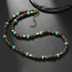 ユニセックスネックレスウッドビーズターコイズサイコロネックレス個性アジアン