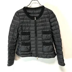 MONCLER モンクレール ノーカラー ライトダウンジャケット ナイロン MONCLER (モンクレール) 編み込みトリム ゴールドボタン ノー