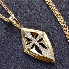 ネックレス メンズ K18 18K 18金 ダイヤモンド クロス 十字架 ペンダント イエローゴールド テクスチャ アズキチェーン 50cm 日本製 刻印入り 鑑別書付き