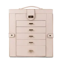 ジュエリーボックス クリスタル 木製 大容量 可愛い 姫系 ネックレス 鏡付き アクセサリー収納 アクセサリーケース 宝石箱 5段 白 ピンク