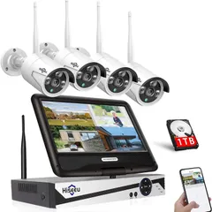 防犯カメラ ワイヤレス 屋外 屋内 防犯カメラセット wifi 屋外 家庭用 工事不要 セキュリティカメラ 監視カメラセット 10.1イン NVR 8チャンネルまで増設可 カメラ4台 300万画素カメラ4台＋8チャンネル一体型本体＋1TB HDD