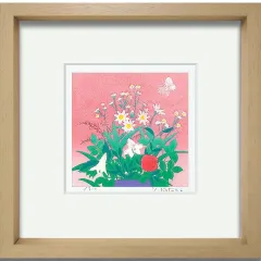 吉岡浩太郎『野辺の花』版画 額入り 新品 絵画 ユリ バラ ブーケ 風水 恋愛運