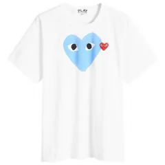 【送料無料】 コム・デ・ギャルソン メンズ Tシャツ トップス Comme des Garcons Play Colour Heart T-Shirt White Red & Blue