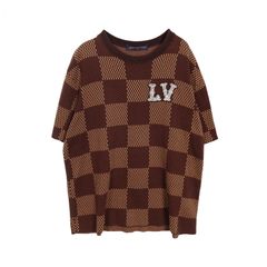 LOUIS VUITTON ルイ・ヴィトン ショートスリーブコットンダミエクルーネックウィズストラスLVパッチ カットソー