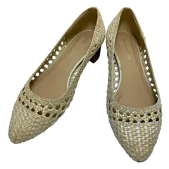 【美品】オデットエオディール (23.5) パンプス 編み込み アーモンドトゥ チャンキーヒール ローヒール 希少デザイン