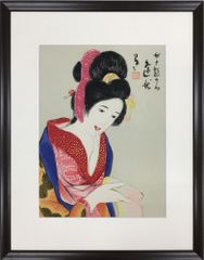 堀江浮水 (堀江豊生) 額装 美人画 真作 日本画 師/伊東深水 絵画 A