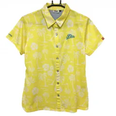 ★値下げ★【超美品】フィラゴルフ 半袖ポロシャツ イエロー×白　総柄 ヤシの木 レディース LL ゴルフウェア FILA GOLF