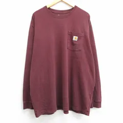 XL/古着 カーハート 長袖 Tシャツ メンズ ワンポイントロゴ 胸ポケット付き 大きいサイズ コットン クルーネック エンジ 25mar24 中古
