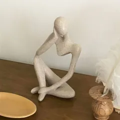 オブジェ 抽象彫刻 アート 砂岩 考える人 物思いに耽る 現代アート 人形 人像 ベージュ ホワイト インテリア 置物 装飾 飾り シンプル おしゃれ かわいい ユニーク モダン レトロ スタイル 芸術 撮影小物 ディスプレイ 玄関 リビング 雑貨