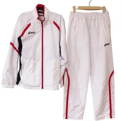 Z1516  asics　アシックス　セットアップ　ジャージ上下　白　ホワイト　メンズ　Mサイズ　フード付き　収納可能　人気モデル