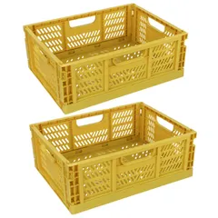新着商品 おりたたみコンテナ 18L 収納ボックス ２個セット 折り畳み式 取っ手付き 積み重ね コンテナ 収納ケース 卓上 カゴ オリコン 組み立て簡単 幅30×奥行40×高さ15cm (イエロー)