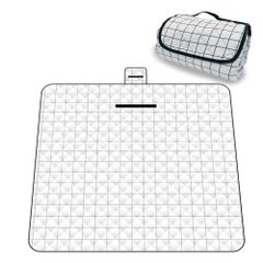 【数量限定】レジャーシート 大判 厚手 洗濯機で洗える 防水 200×200cm 4～8人用 ホワイト ギンガムチェック柄 家族 ファミリー用 キャンプ 遠足 海水浴 折りたたみ コンパクト収納