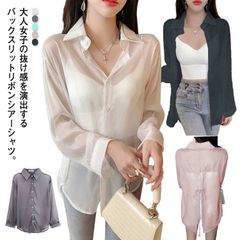 シアー バックリボン バックシャン ブラウス シースルー