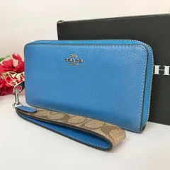 コーチ 長財布 シグネチャー ストラップ カード レザー ブルー FW96