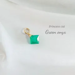 プリンセスカット グリーンオニキス ネックレスチャーム 14kgf