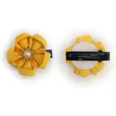 和風 ちりめん 花 ヘアクリップ 【イエロー】 2個入り 約3cm 黄色 つまみ細工 髪留め 和小物 和装 着物 浴衣 可愛い  HPNN-018